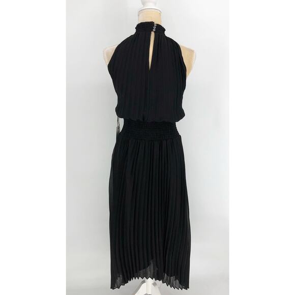 1. STATE Women's Pleated Midi Dress Small Black Halter Neck Handkerchief Hem NWT - Picture 6 of 10